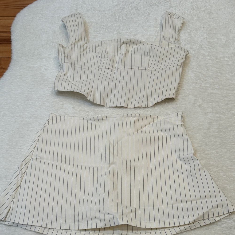 Striped Cream Skort Set